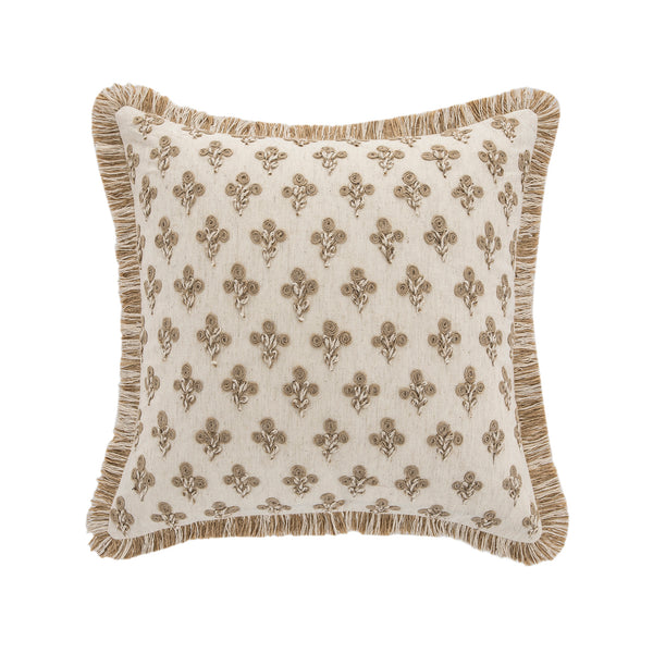 Maison Neutral Betsy Jute Floral Fringed Cushion