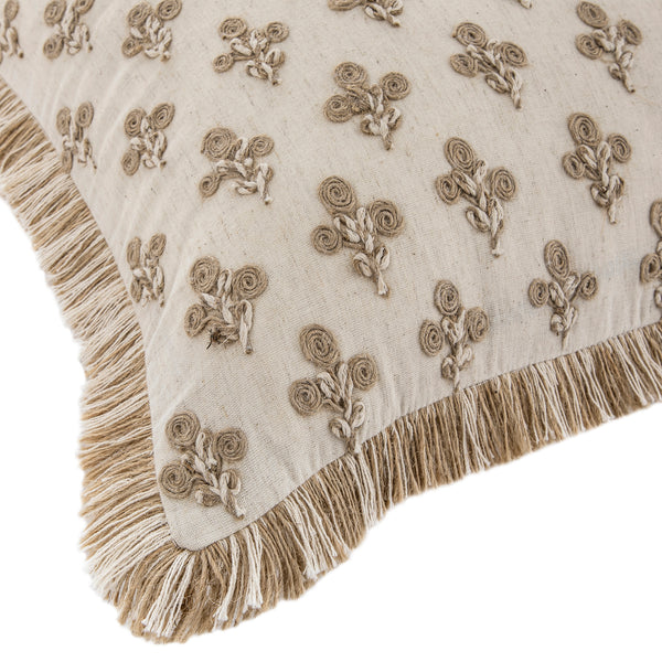 Maison Neutral Betsy Jute Floral Fringed Cushion