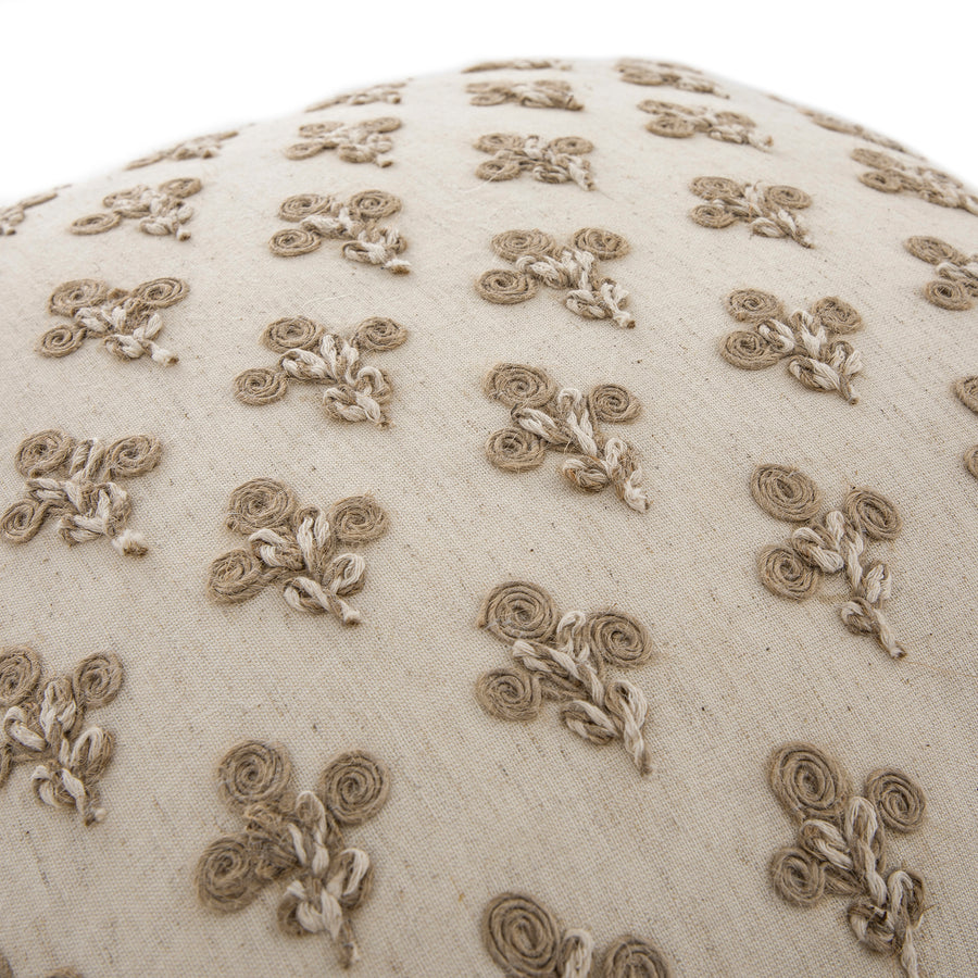 Maison Neutral Betsy Jute Floral Fringed Cushion