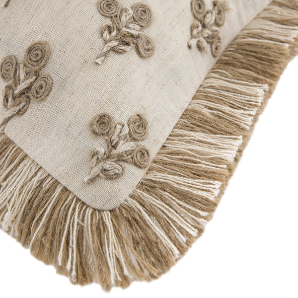 Maison Neutral Betsy Jute Floral Fringed Cushion
