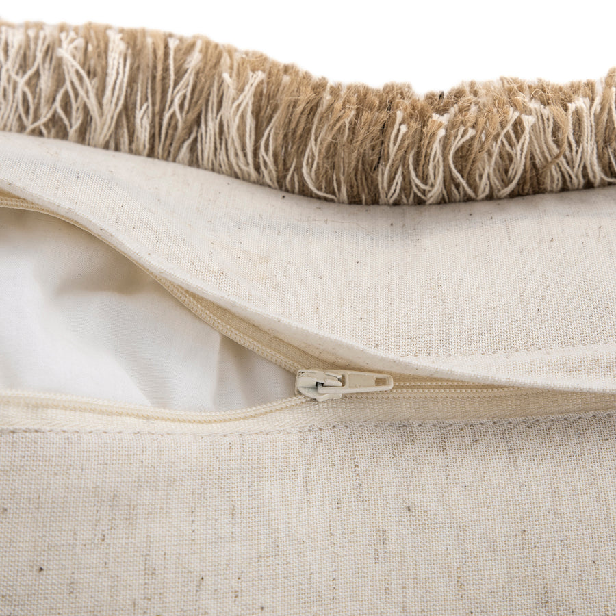 Maison Neutral Betsy Jute Floral Fringed Cushion