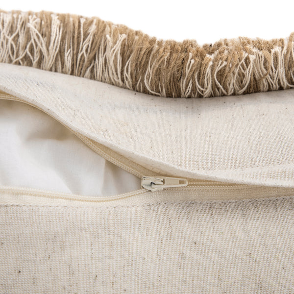 Maison Neutral Betsy Jute Floral Fringed Cushion