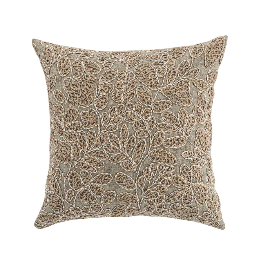 Maison Neutral Giselle Linen Embroidered Cushion