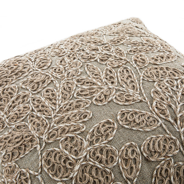 Maison Neutral Giselle Linen Embroidered Cushion