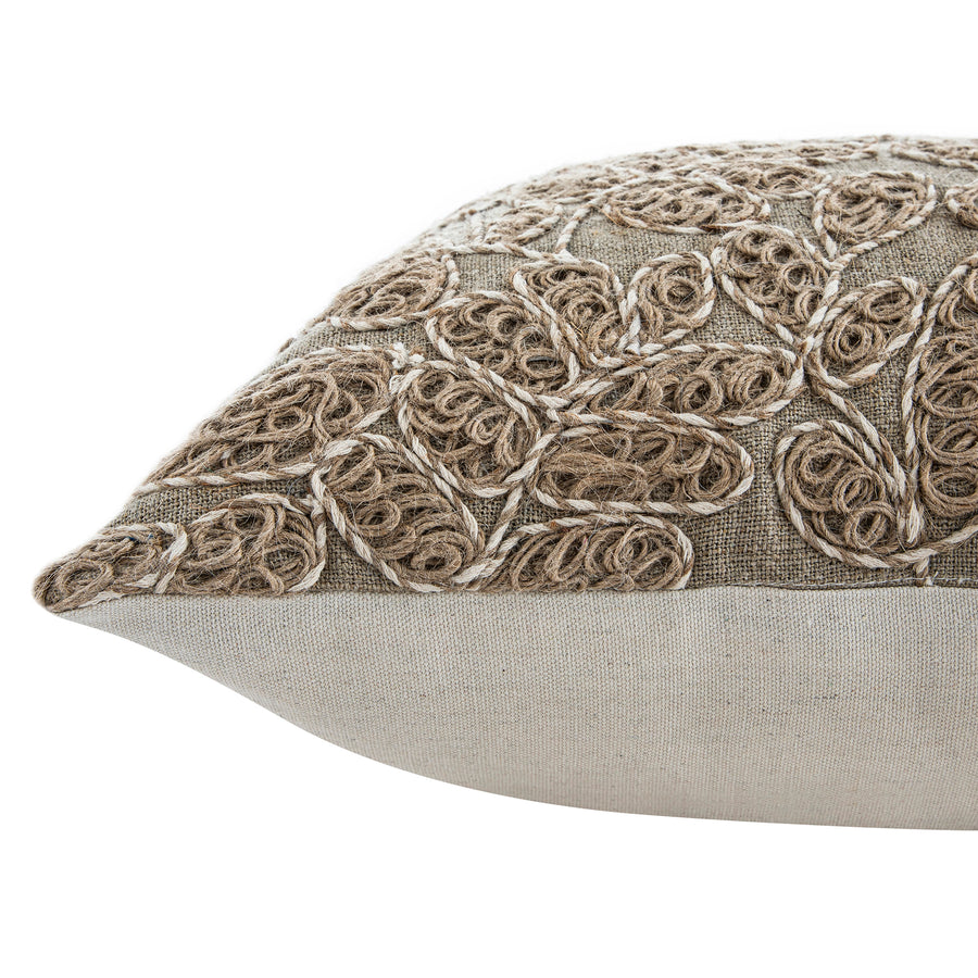 Maison Neutral Giselle Linen Embroidered Cushion
