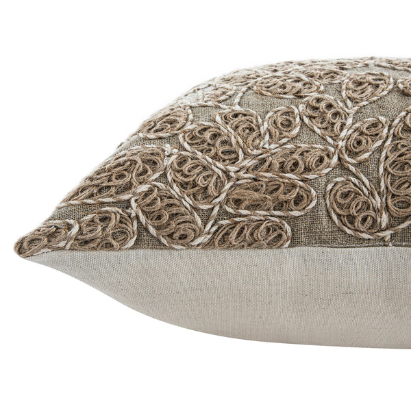 Maison Neutral Giselle Linen Embroidered Cushion