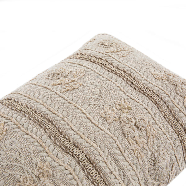 Maison Neutral Sophia Jute Lace Embroidered Cushion