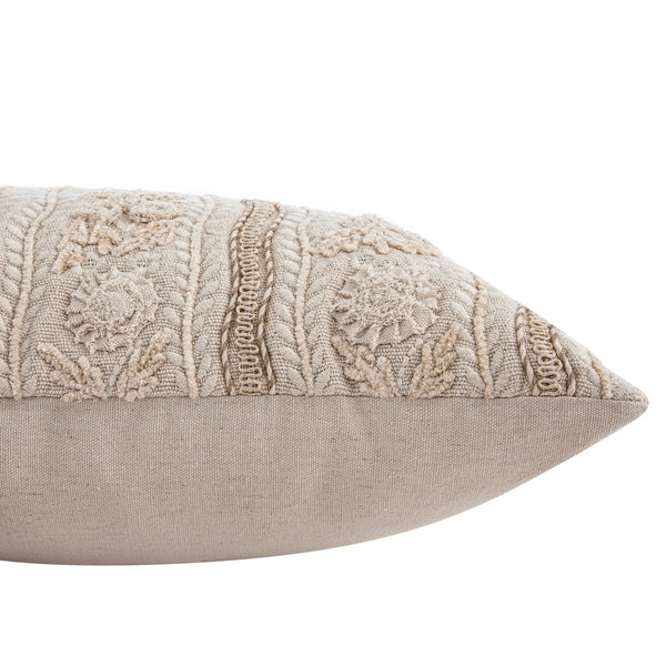 Maison Neutral Sophia Jute Lace Embroidered Cushion