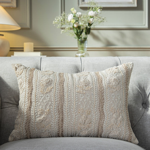 Maison Neutral Sophia Jute Lace Embroidered Cushion
