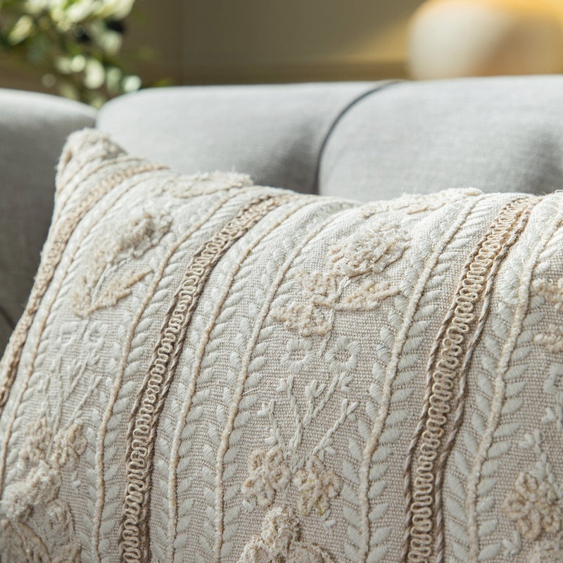 Maison Neutral Sophia Jute Lace Embroidered Cushion