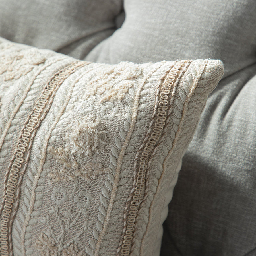 Maison Neutral Sophia Jute Lace Embroidered Cushion