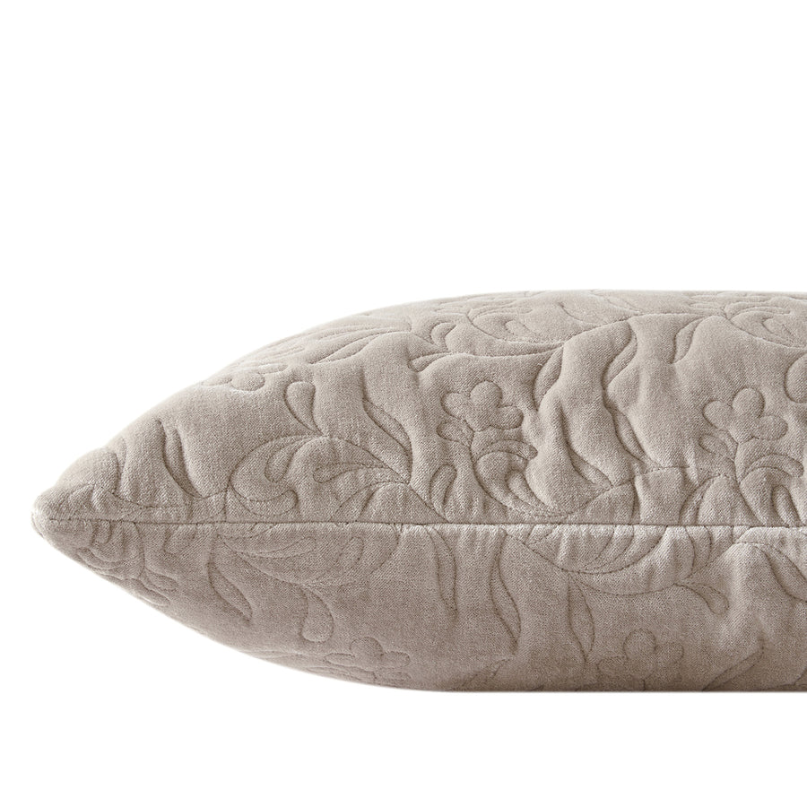 Maison Taupe Floral Quilted Cotton Velvet Cushion - daals
