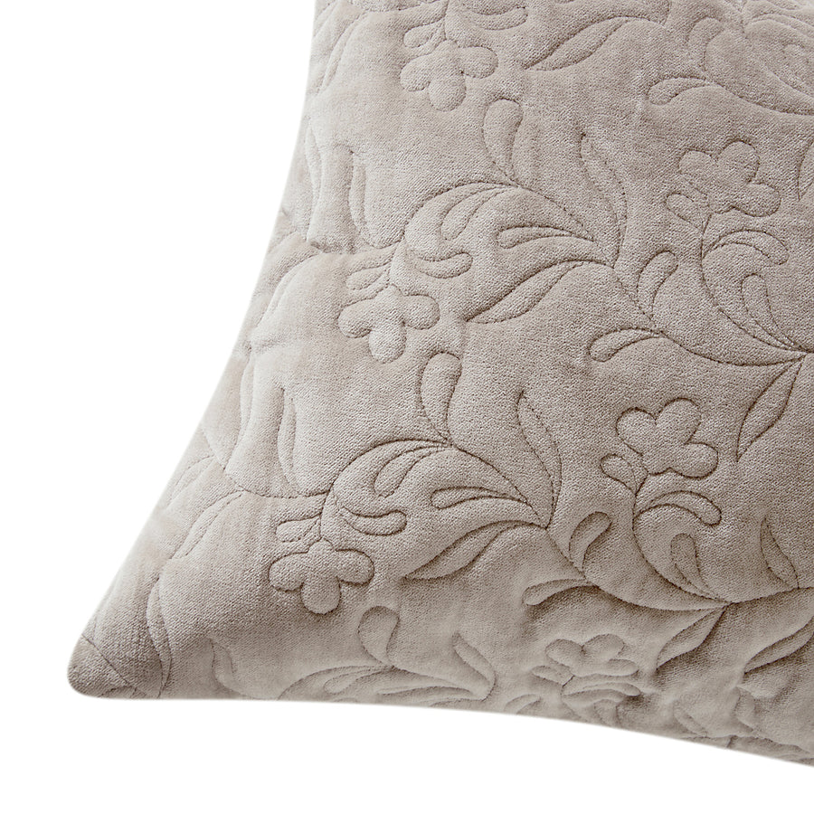 Maison Taupe Floral Quilted Cotton Velvet Cushion - daals