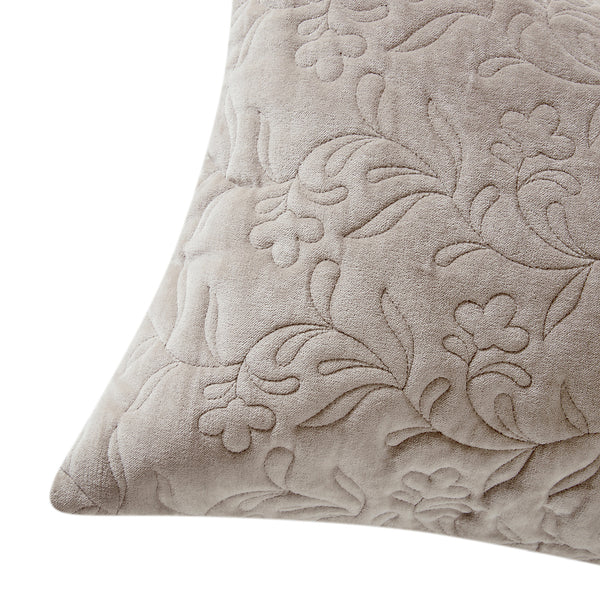 Maison Taupe Floral Quilted Cotton Velvet Cushion
