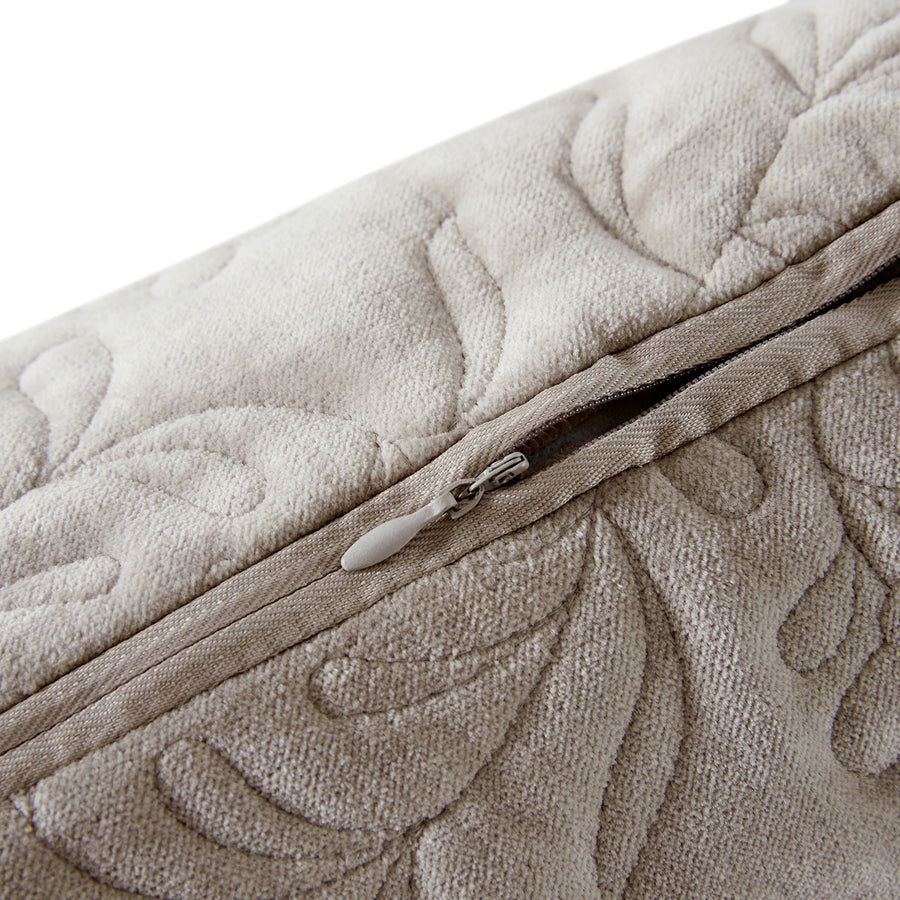 Maison Taupe Floral Quilted Cotton Velvet Cushion - daals