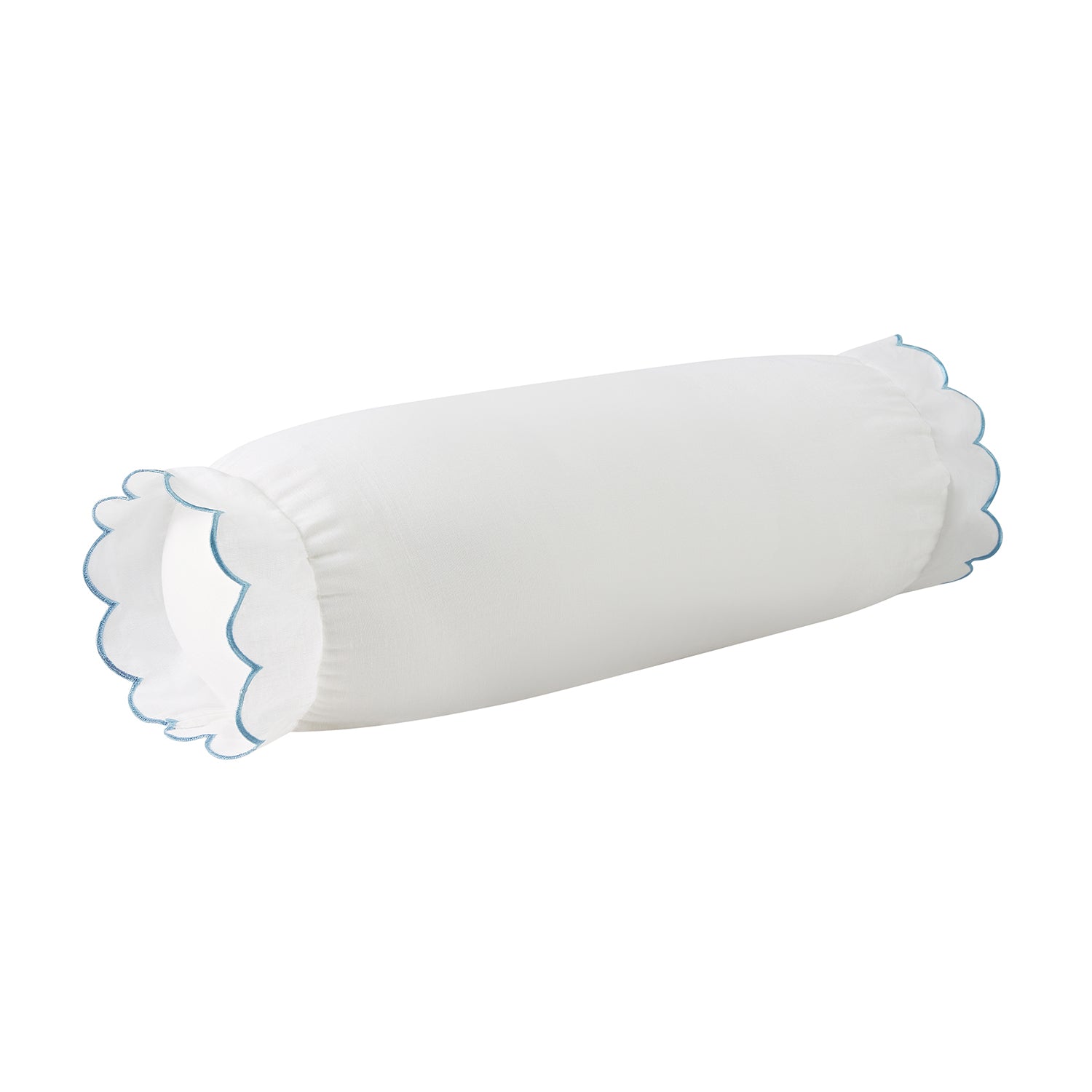 Margot Bluebell Blue Scallop Linen Blend Bolster Cushion
