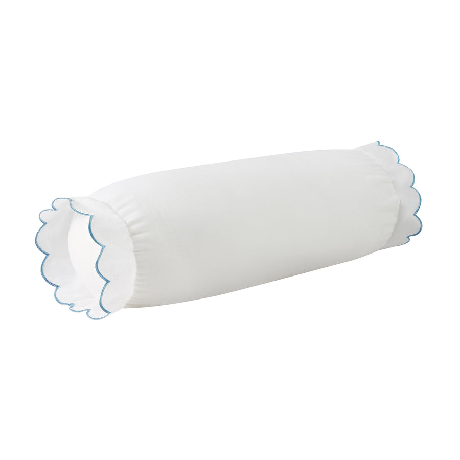 Margot Bluebell Blue Scallop Linen Blend Bolster Cushion