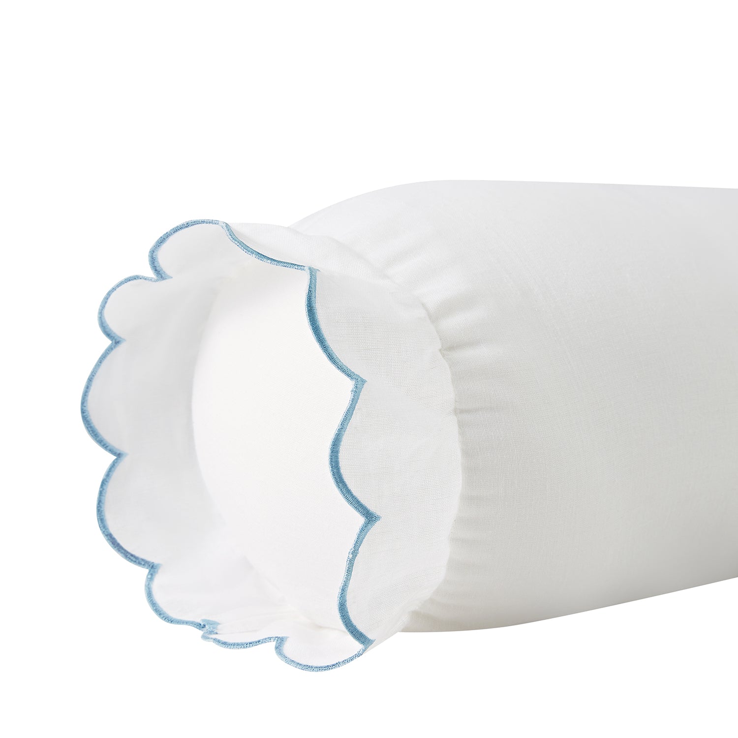 Margot Bluebell Blue Scallop Linen Blend Bolster Cushion