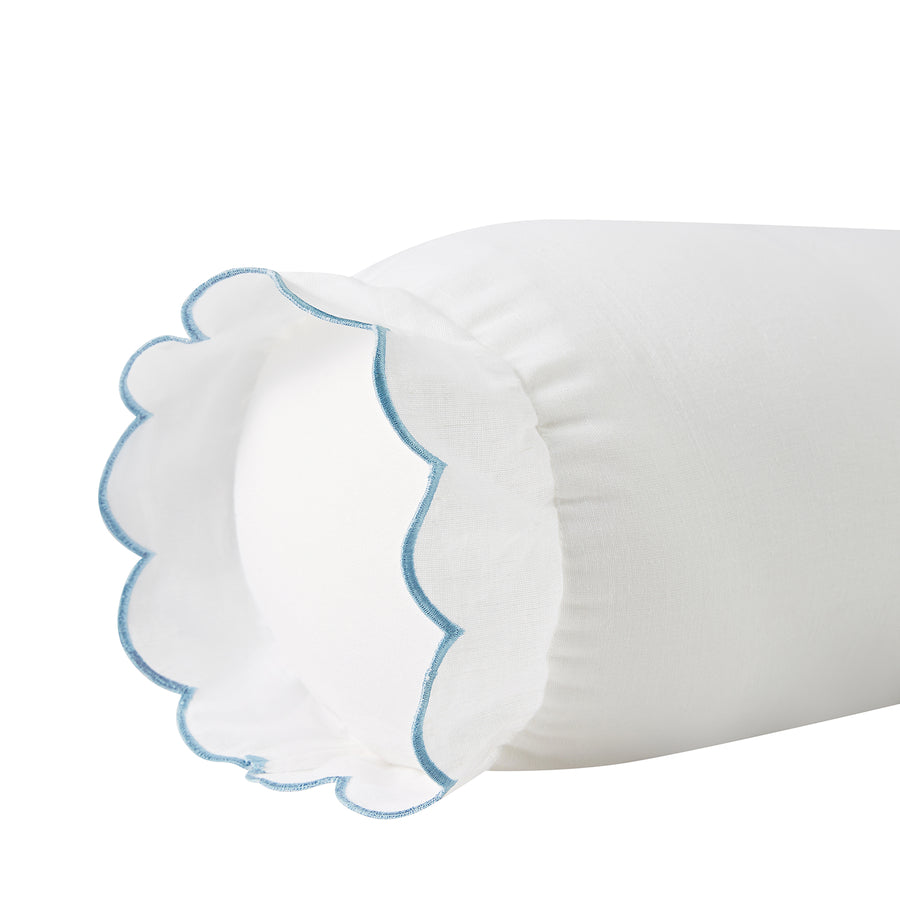 Margot Bluebell Blue Scallop Linen Blend Bolster Cushion
