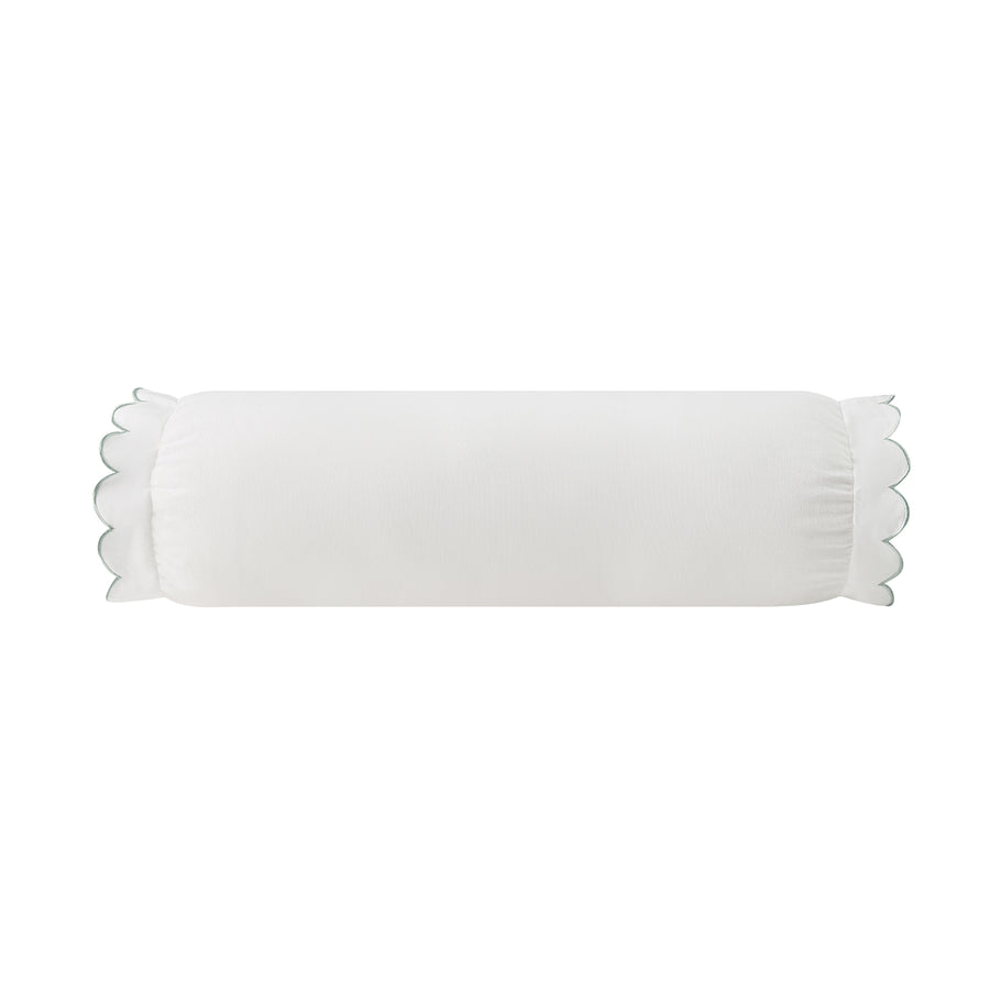 Margot Pistachio Green Scallop Linen Blend Bolster Cushion