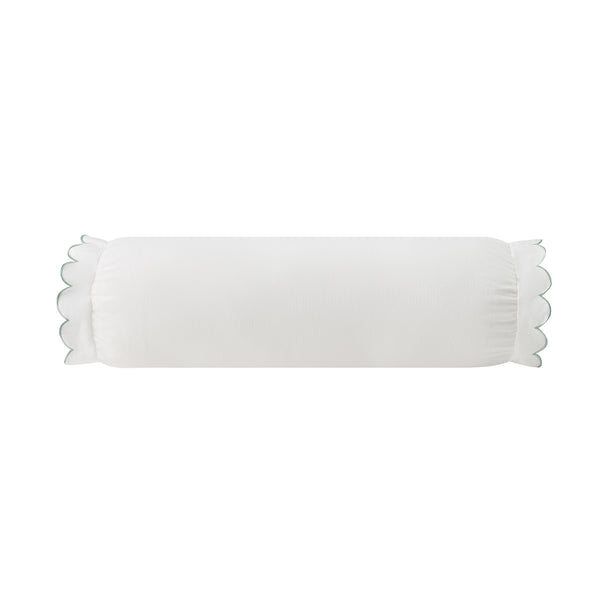 Margot Pistachio Green Scallop Linen Blend Bolster Cushion - daals