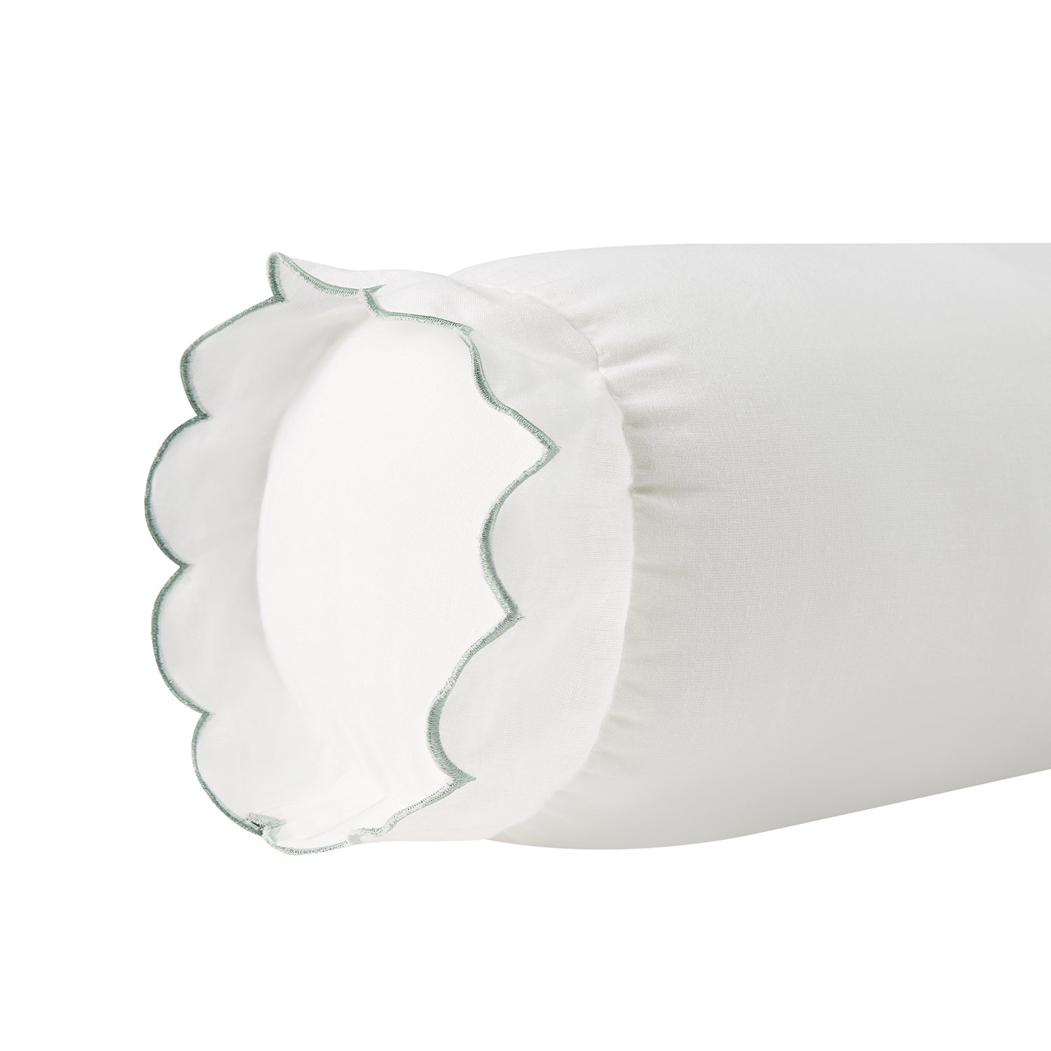 Margot Pistachio Green Scallop Linen Blend Bolster Cushion