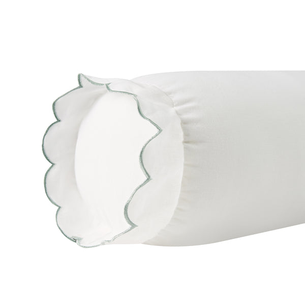 Margot Pistachio Green Scallop Linen Blend Bolster Cushion - daals