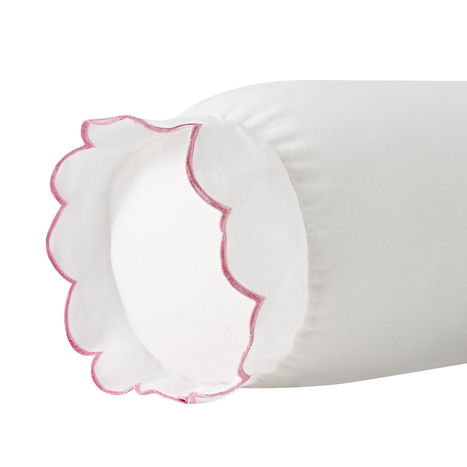 Margot Rose Pink Scallop Linen Blend Bolster Cushion