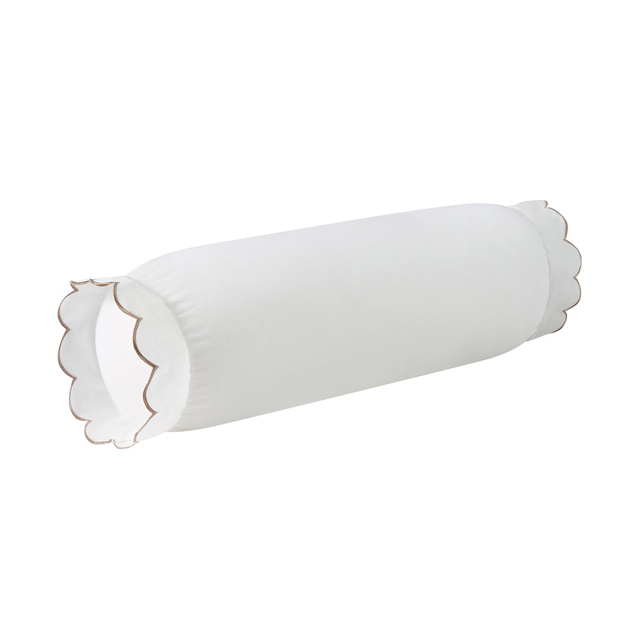 Margot Taupe Scallop Linen Blend Bolster Cushion