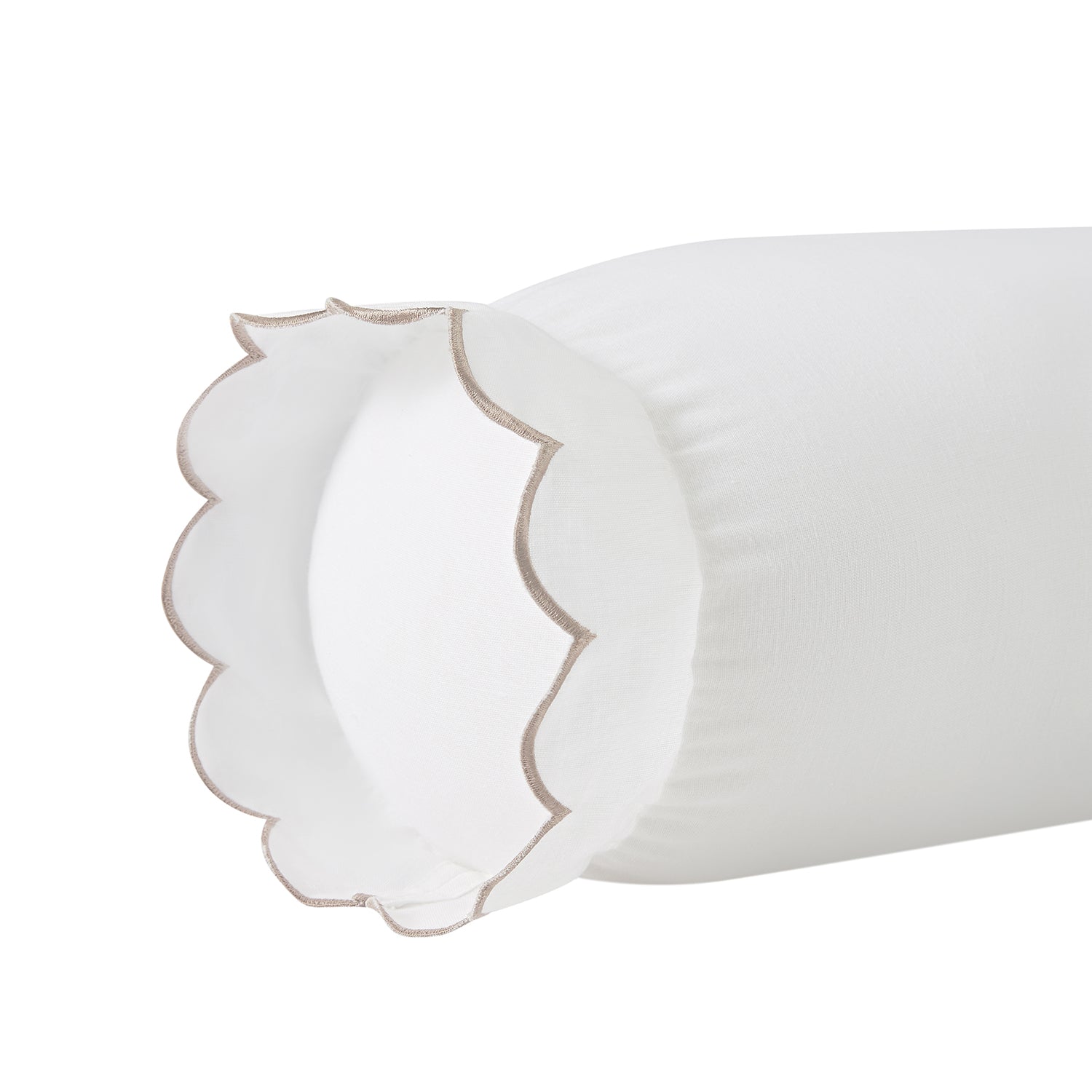 Margot Taupe Scallop Linen Blend Bolster Cushion