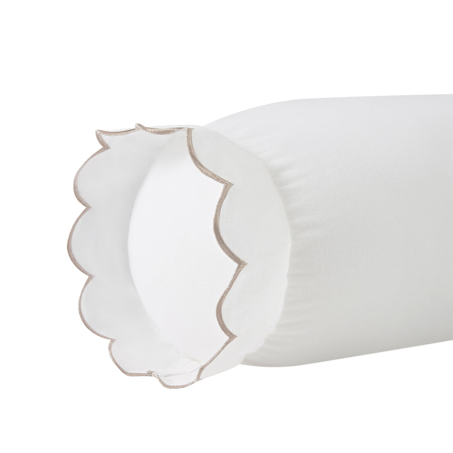 Margot Taupe Scallop Linen Blend Bolster Cushion