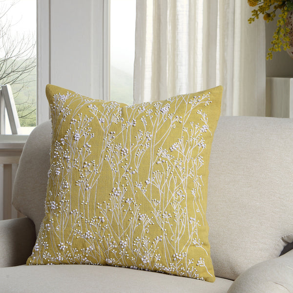 Meadow Hand Beaded and Embroidered Corn Yellow Cushion daals