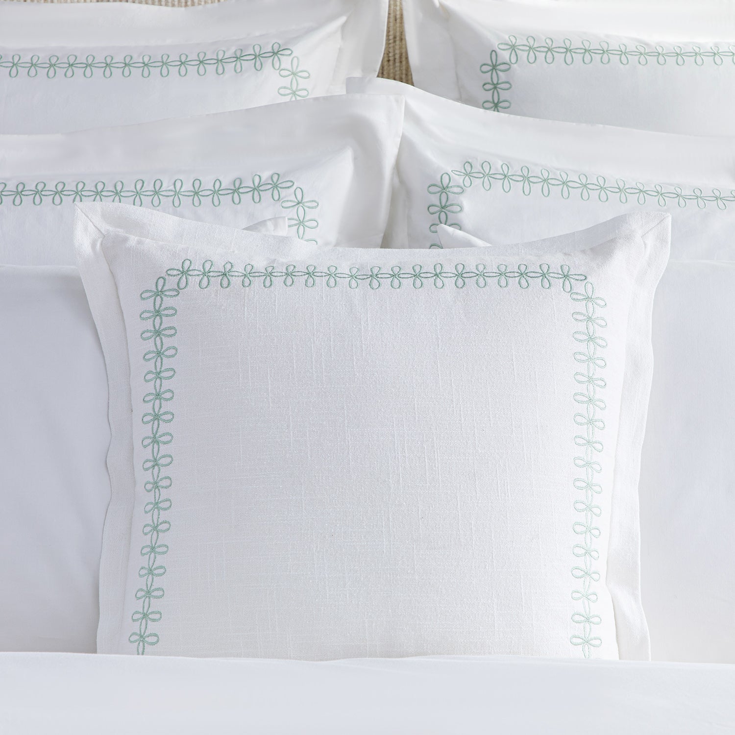 Milano Sea Spray Green Knot Embroidered Cotton Cushion