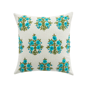 Indra Mughal Cyan Wool Embroidered Cushion