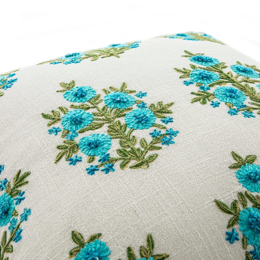 Indra Mughal Cyan Wool Embroidered Cushion - daals