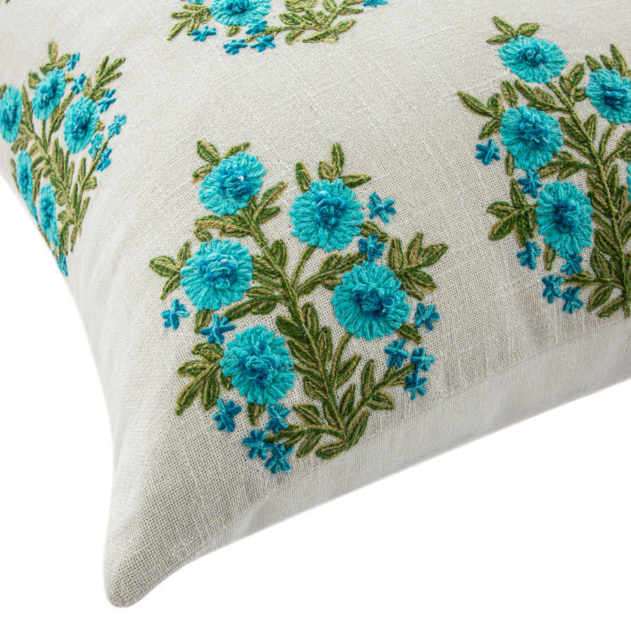 Indra Mughal Cyan Wool Embroidered Cushion - daals
