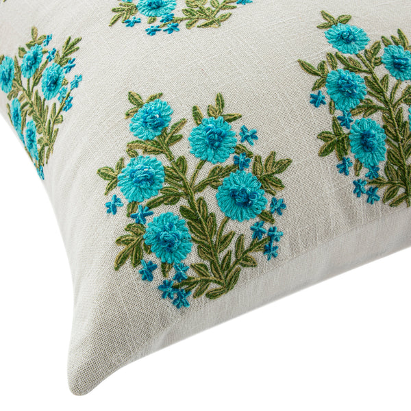 Indra Mughal Cyan Wool Embroidered Cushion