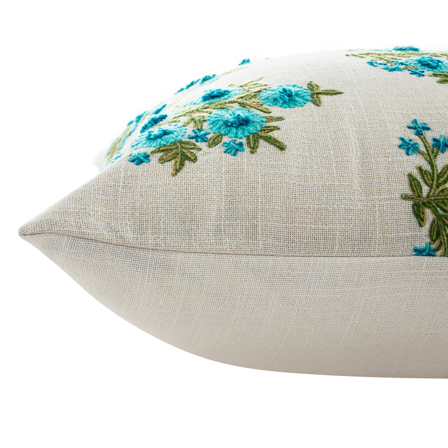 Indra Mughal Cyan Wool Embroidered Cushion - daals