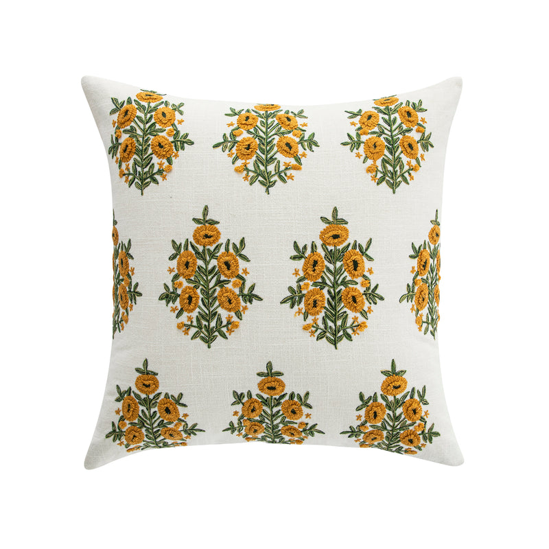 Indra Mughal Sundance Yellow Wool Embroidered Cushion