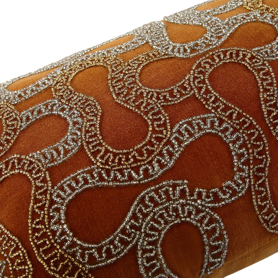 Luxe Collection Orla Hand Beaded Apricot Cotton Velvet Cushion