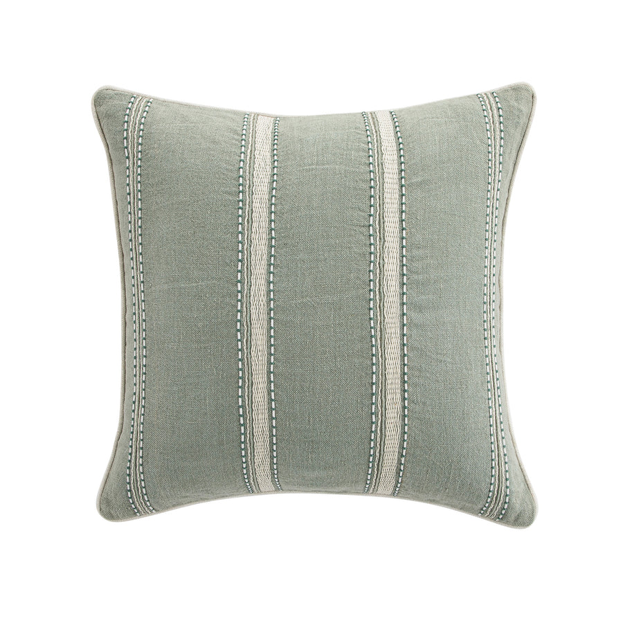 Pembroke Stripe 100% Linen Green Cushion