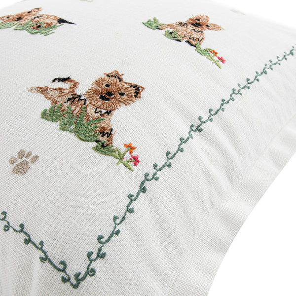Whimsical Animals Playful Pooches Hand Embroidered Cushion