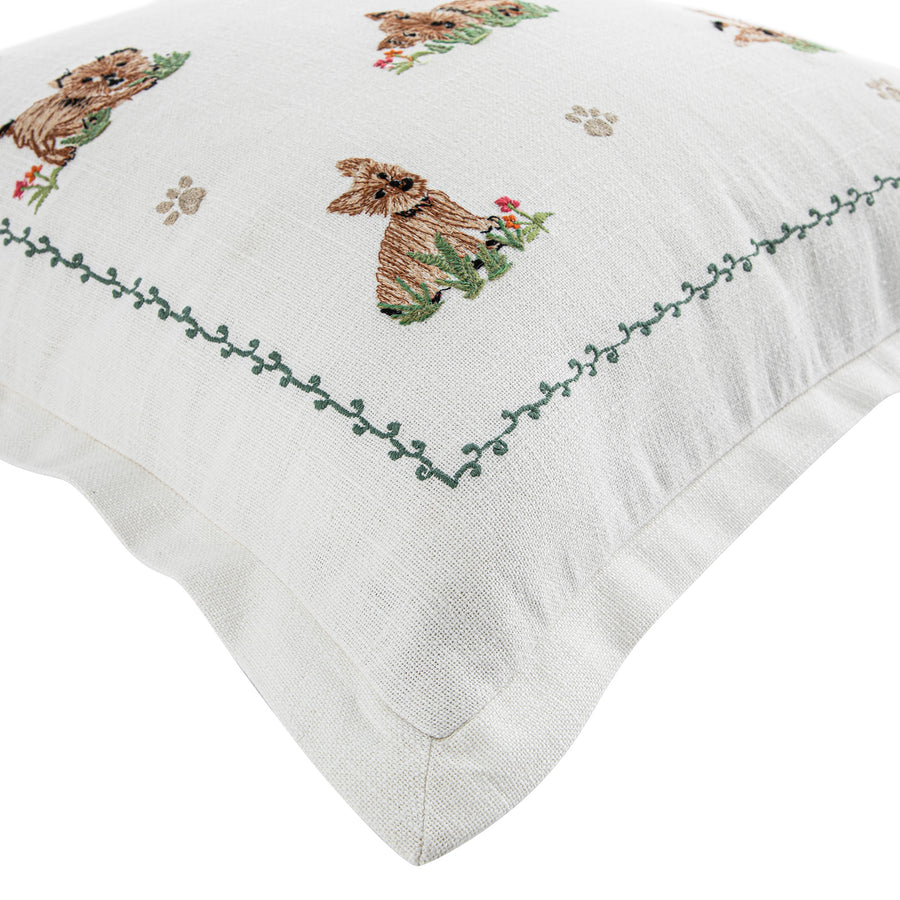 Whimsical Animals Playful Pooches Hand Embroidered Cushion