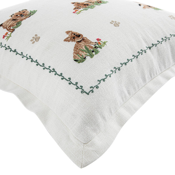 Whimsical Animals Playful Pooches Hand Embroidered Cushion