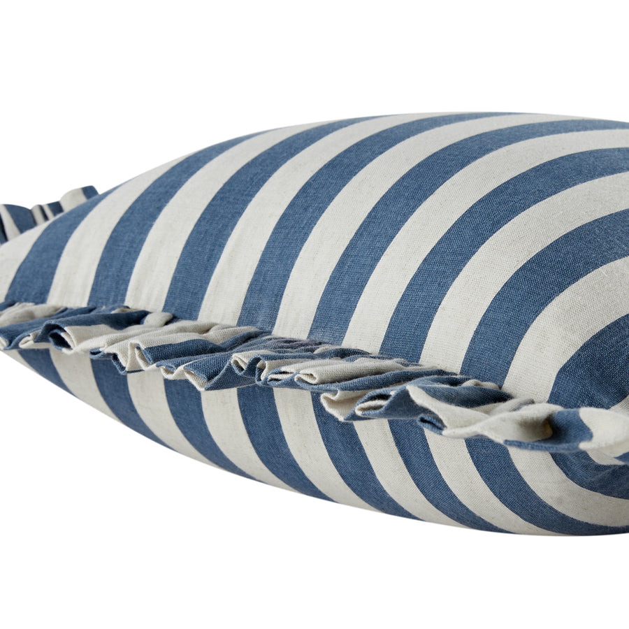 Eliza French Blue Striped Ruffle Linen Blend Cushion