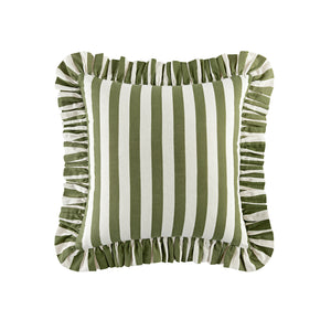 Eliza Olive Green Striped Ruffle Linen Blend Cushion