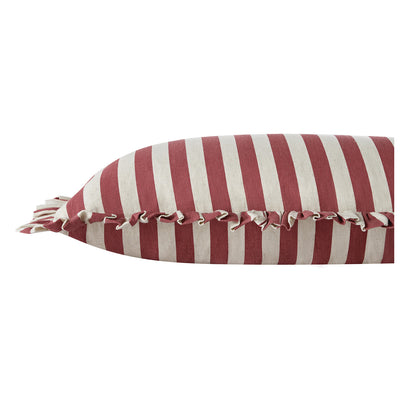 Eliza Scarlet Red Striped Ruffle Linen Blend Lumbar Cushion