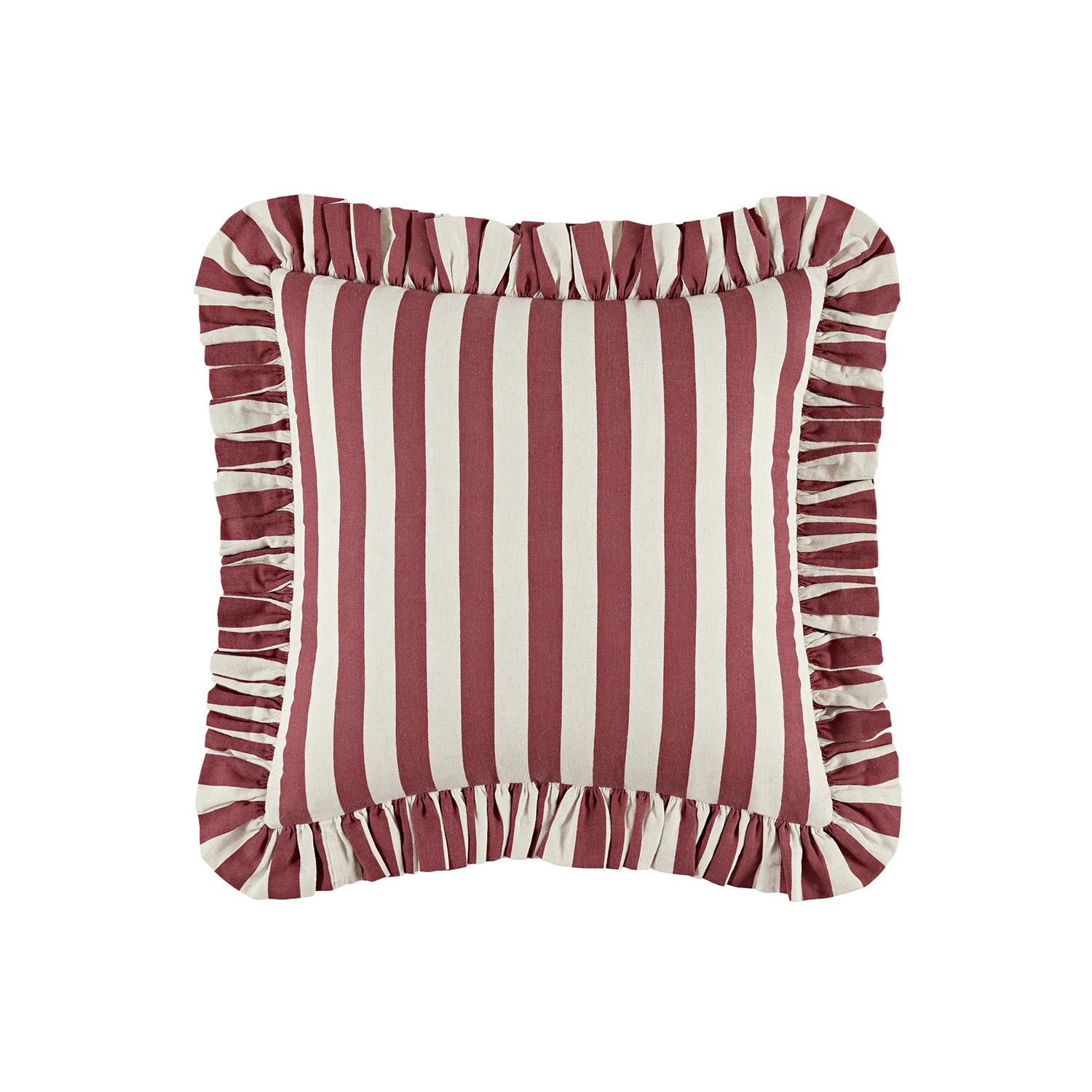 Eliza Scarlet Red Striped Ruffle Linen Blend Cushion
