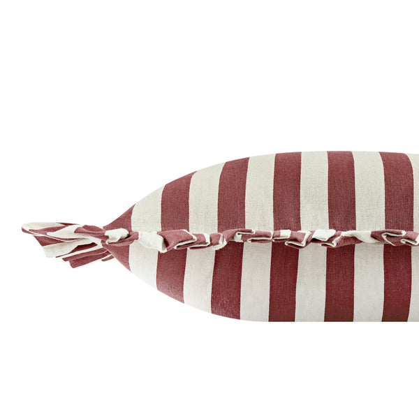 Eliza Scarlet Red Striped Ruffle Linen Blend Cushion - daals