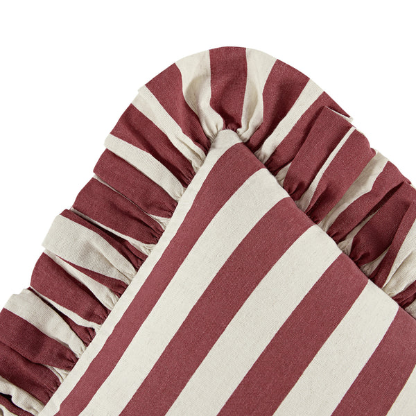 Eliza Scarlet Red Striped Ruffle Linen Blend Cushion - daals